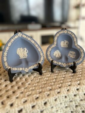 Wedgwood Blue Jasperware Spade and Club Decorative Dishes